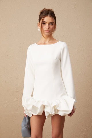 Elodie Bubble-Skirt Mini Dress — White