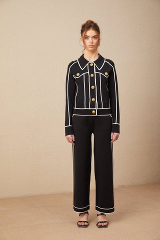 Calista Piped-Trim Jacket and Trousers Set — Black
