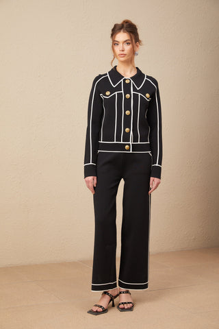 Calista Piped-Trim Jacket and Trousers Set — Black