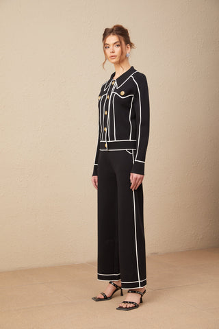 Calista Piped-Trim Jacket and Trousers Set — Black