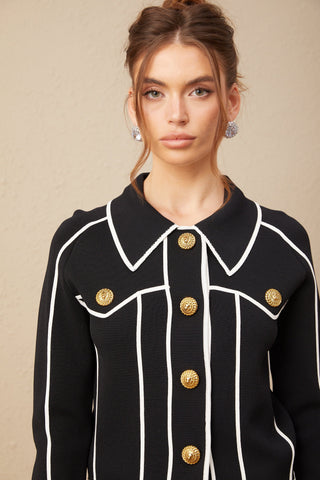 Calista Piped-Trim Jacket and Trousers Set — Black