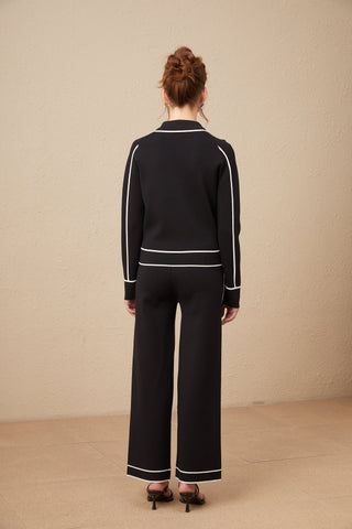Calista Piped-Trim Jacket and Trousers Set — Black