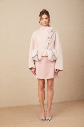 Vienne Diagonal-Placket Cropped Jacket — Pink