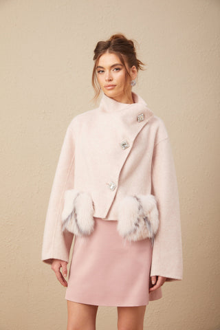 Vienne Diagonal-Placket Cropped Jacket — Pink