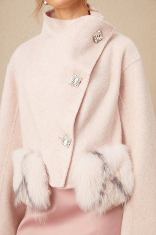 Vienne Diagonal-Placket Cropped Jacket — Pink
