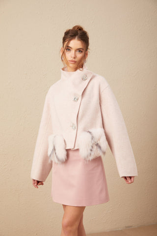 Vienne Diagonal-Placket Cropped Jacket — Pink