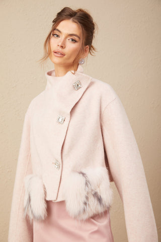 Vienne Diagonal-Placket Cropped Jacket — Pink