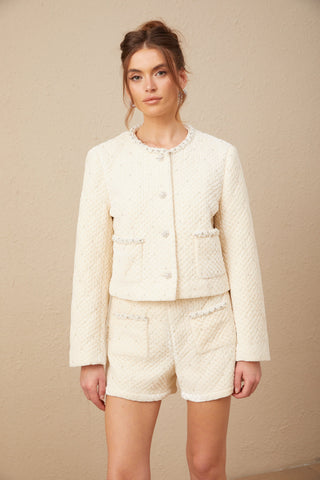 Maisie Quilted Cardigan and Shorts Set — Off-White