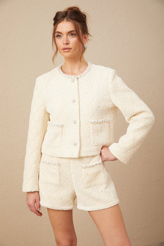 Maisie Quilted Cardigan and Shorts Set — Off-White