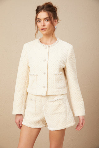 Maisie Quilted Cardigan and Shorts Set — Off-White