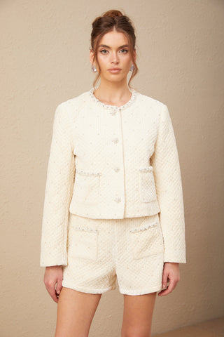 Maisie Quilted Cardigan and Shorts Set — Off-White