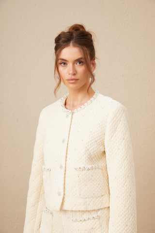 Maisie Quilted Cardigan and Shorts Set — Off-White