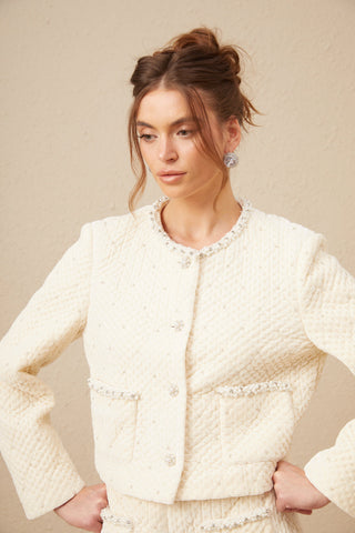 Maisie Quilted Cardigan and Shorts Set — Off-White