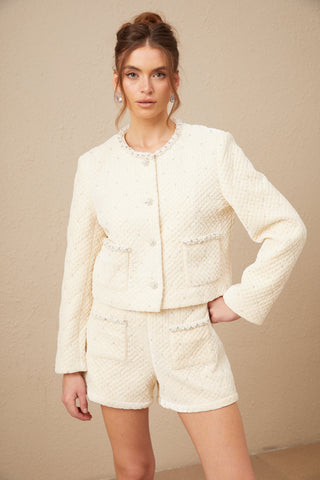Maisie Quilted Cardigan and Shorts Set — Off-White