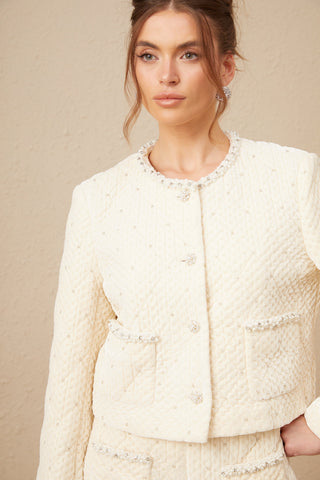 Maisie Quilted Cardigan and Shorts Set — Off-White