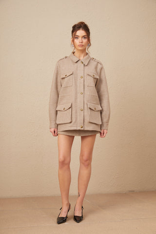 Clarisse Wool Twill Jacket and Culottes Set — Khaki
