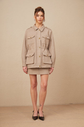 Clarisse Wool Twill Jacket and Culottes Set — Khaki