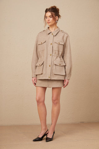 Clarisse Wool Twill Jacket and Culottes Set — Khaki