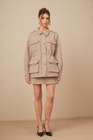 Clarisse Wool Twill Jacket and Culottes Set — Khaki