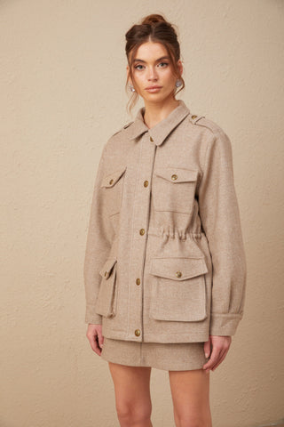 Clarisse Wool Twill Jacket and Culottes Set — Khaki