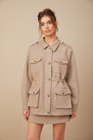 Clarisse Wool Twill Jacket and Culottes Set — Khaki