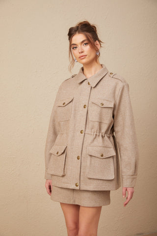 Clarisse Wool Twill Jacket and Culottes Set — Khaki