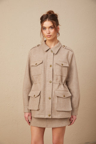 Clarisse Wool Twill Jacket and Culottes Set — Khaki