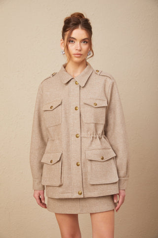Clarisse Wool Twill Jacket and Culottes Set — Khaki