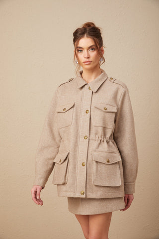 Clarisse Wool Twill Jacket and Culottes Set — Khaki