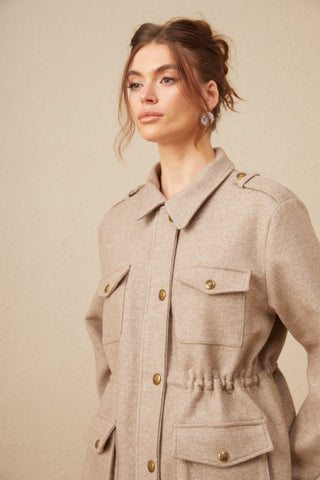 Clarisse Wool Twill Jacket and Culottes Set — Khaki