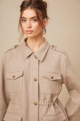 Clarisse Wool Twill Jacket and Culottes Set — Khaki