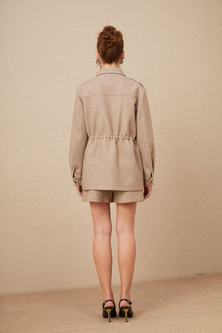 Clarisse Wool Twill Jacket and Culottes Set — Khaki