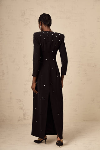 Imelda Crystal-Embellished Maxi Dress — Black