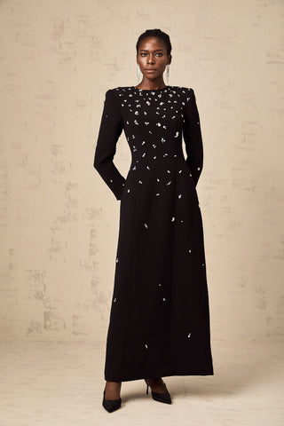 Imelda Crystal-Embellished Maxi Dress — Black
