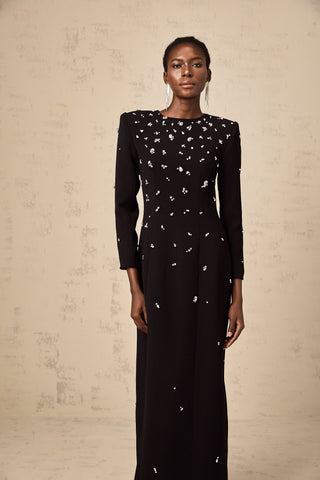 Imelda Crystal-Embellished Maxi Dress — Black