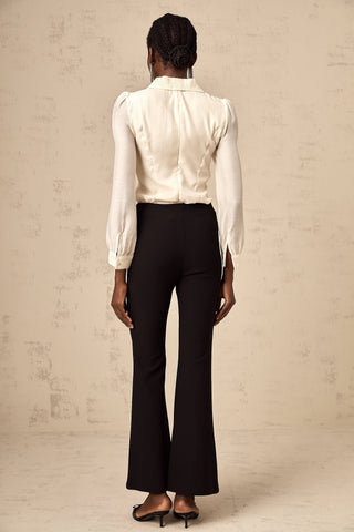 Gelsomina Studded Bow-Detail Flared Trousers — Black