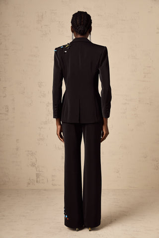 Simona Sequined Blazer and Trousers Set — Black
