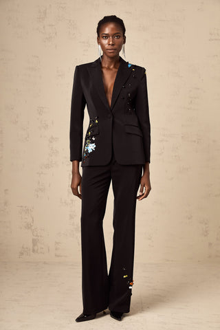 Simona Sequined Blazer and Trousers Set — Black
