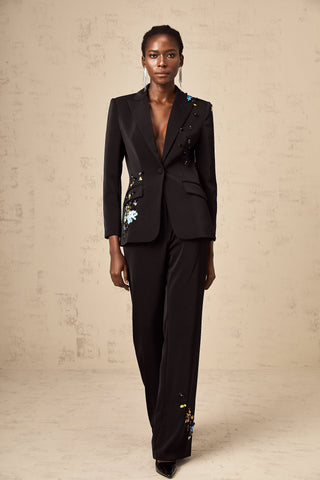 Simona Sequined Blazer and Trousers Set — Black