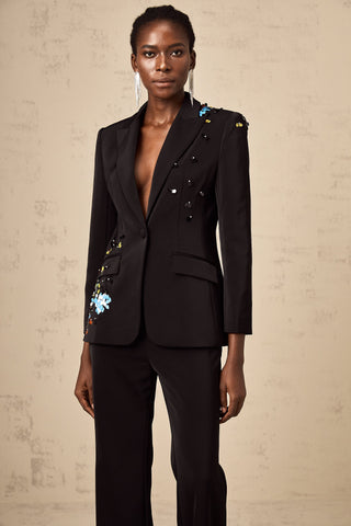 Simona Sequined Blazer and Trousers Set — Black