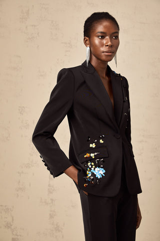 Simona Sequined Blazer and Trousers Set — Black