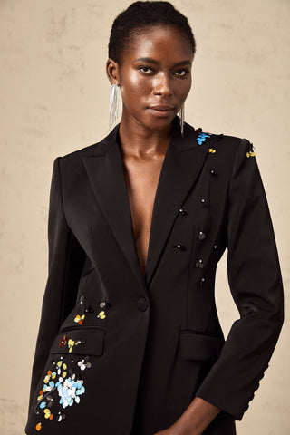 Simona Sequined Blazer and Trousers Set — Black