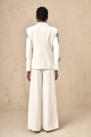 Edvige Crystal-Embellished Blazer and Trousers Set — White