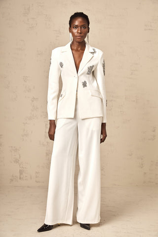 Edvige Crystal-Embellished Blazer and Trousers Set — White