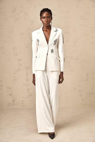 Edvige Crystal-Embellished Blazer and Trousers Set — White