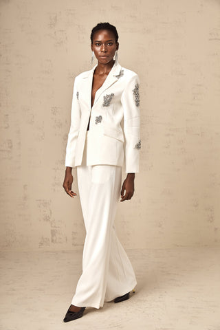 Edvige Crystal-Embellished Blazer and Trousers Set — White