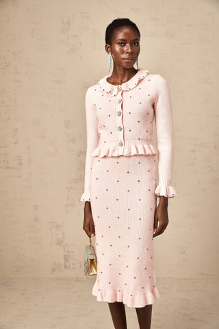 Julia Argyle Knit Cardigan and Skirt Set — Pink
