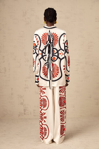 Amaranta Graphic Print Shirt and Trousers Set — White & Multicolor