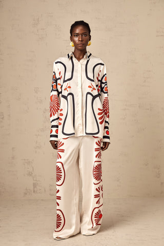 Amaranta Graphic Print Shirt and Trousers Set — White & Multicolor