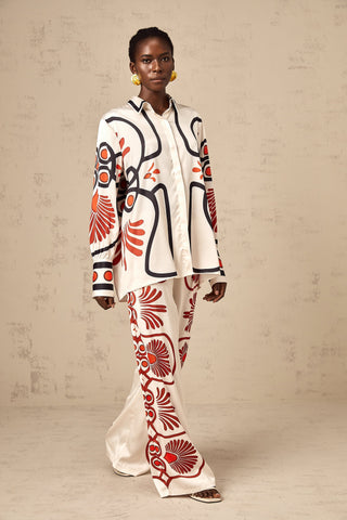 Amaranta Graphic Print Shirt and Trousers Set — White & Multicolor